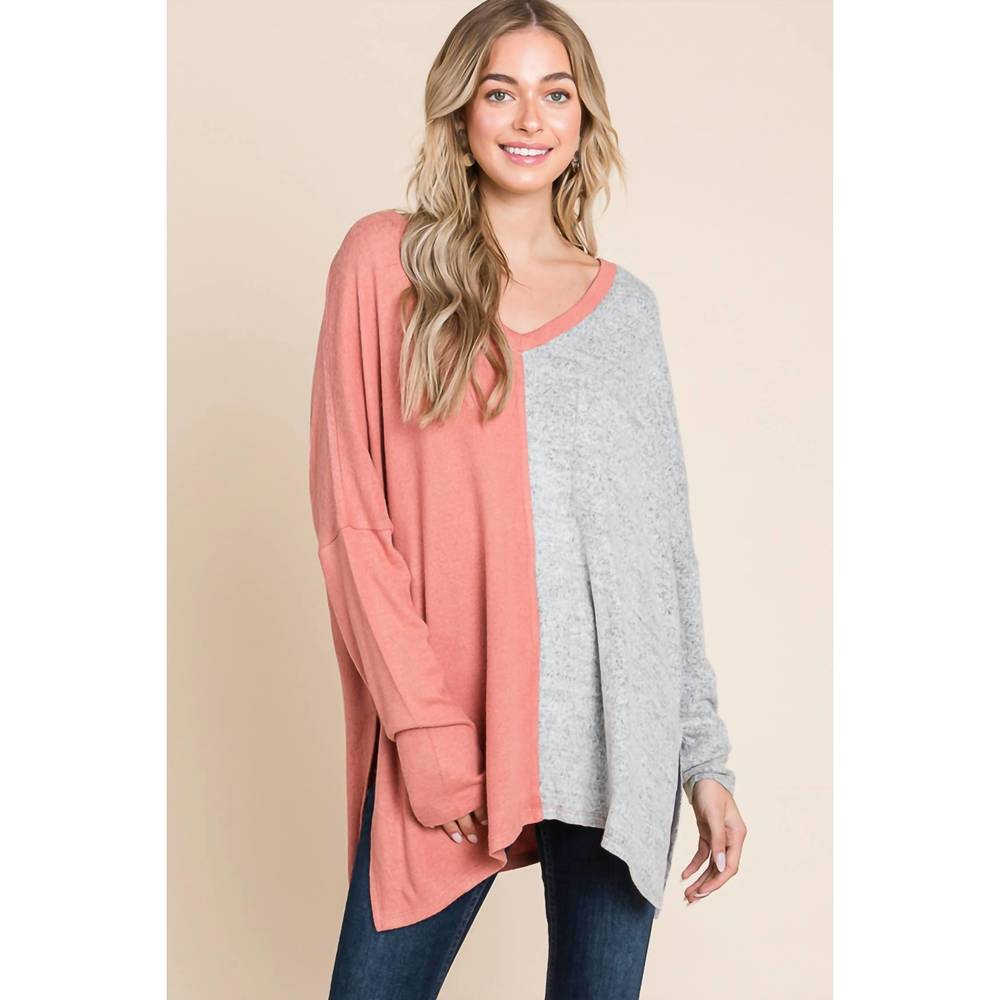 NEW CULTURE CODE two tone sweater in aged rose combo